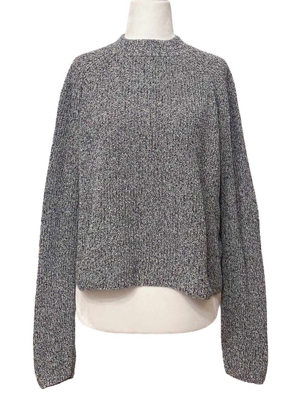 Eileen Fisher Black & White Marled Organic Cotton Blend Boxy Crewneck Sweater S